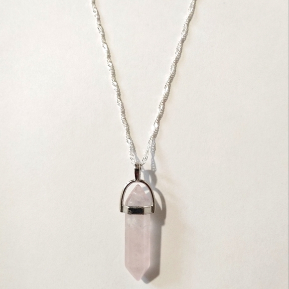 Rose Quartz Sterling Silver Plated Chain Necklace - Picture 1 of 4